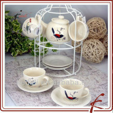 Keramik-Tee-Set mit Vogel-Design und Eisen-Stander